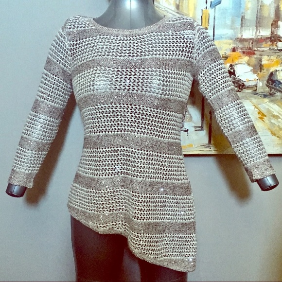 INC Light Woven Asymmetrical Sweater With Sequins - Picture 7 of 7